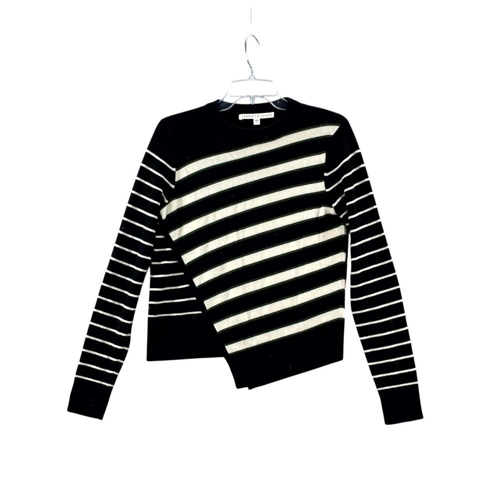 Veronica Beard Sweater Womens Small Striped Knit Cashmere Asymmetrical Academia